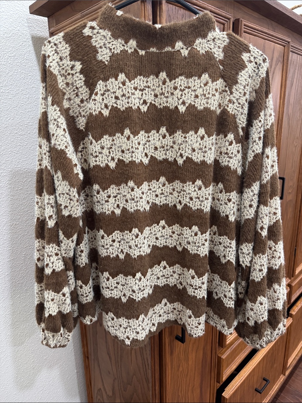 Relaxed Brown and Cream Striped Cowl Sweater